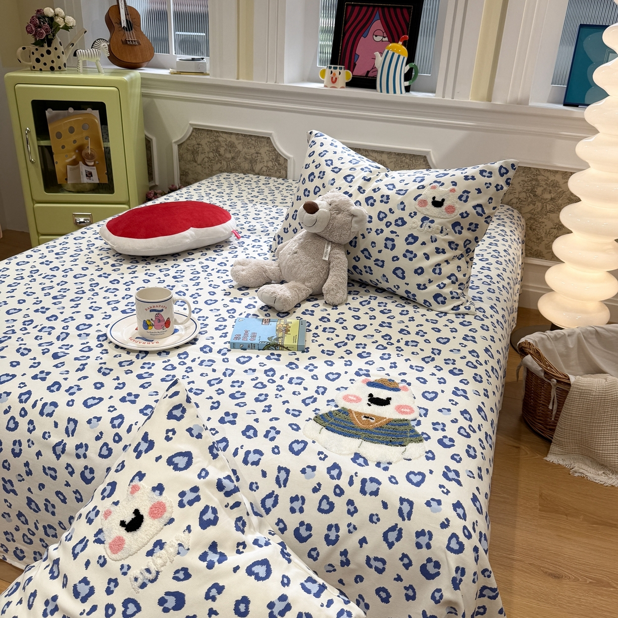 91家纺网 家纺一手货源 找家纺 觅糖家纺 2026新款大版卡通毛巾绣老粗布凉席席子系列 蓝豹西高地