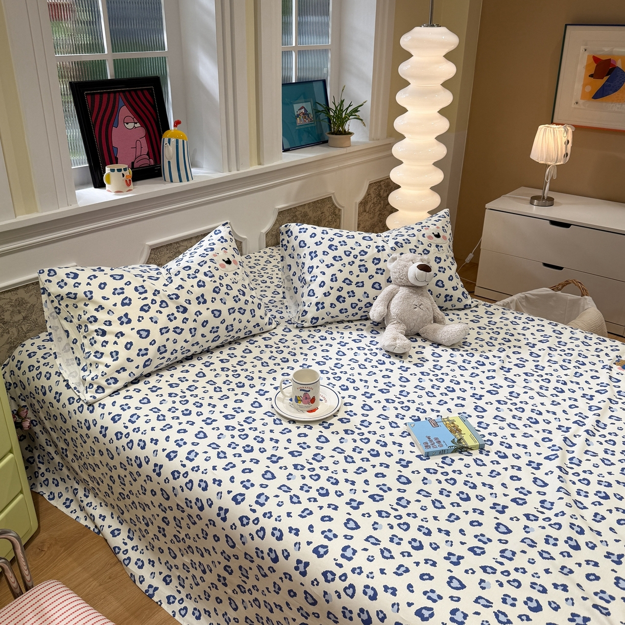 91家纺网 家纺一手货源 找家纺 觅糖家纺 2026新款大版卡通毛巾绣老粗布凉席席子系列 蓝豹西高地