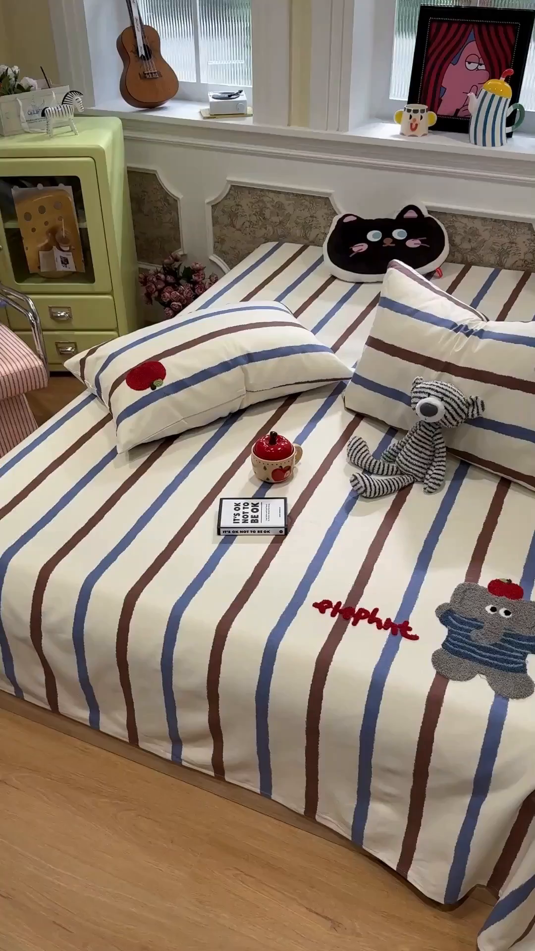 91家纺网 家纺一手货源 找家纺 觅糖家纺 2026新款大版卡通毛巾绣老粗布凉席席子系列 调皮小象