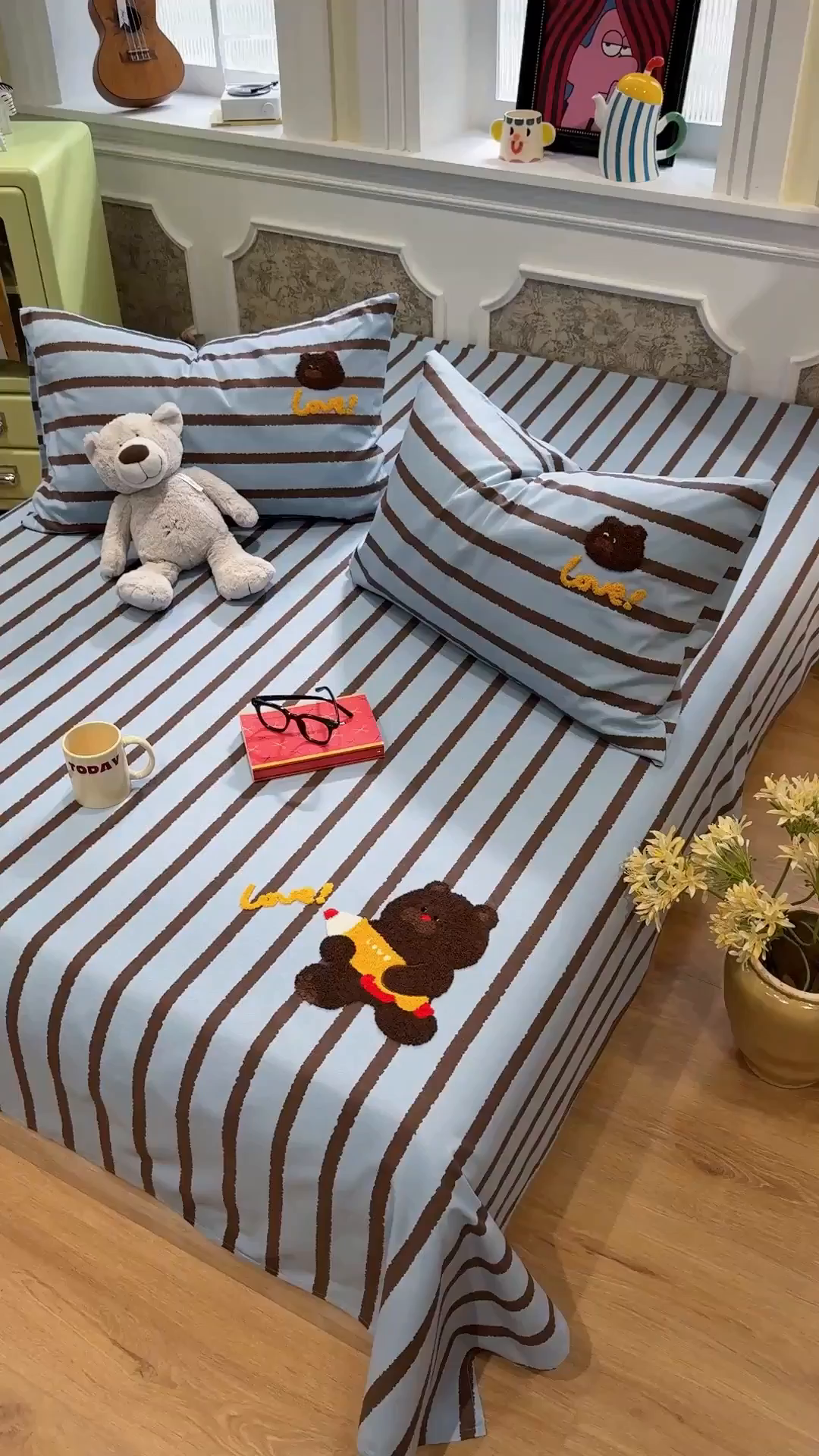 91家纺网 家纺一手货源 找家纺 觅糖家纺 2026新款大版卡通毛巾绣老粗布凉席席子系列 笔记小熊