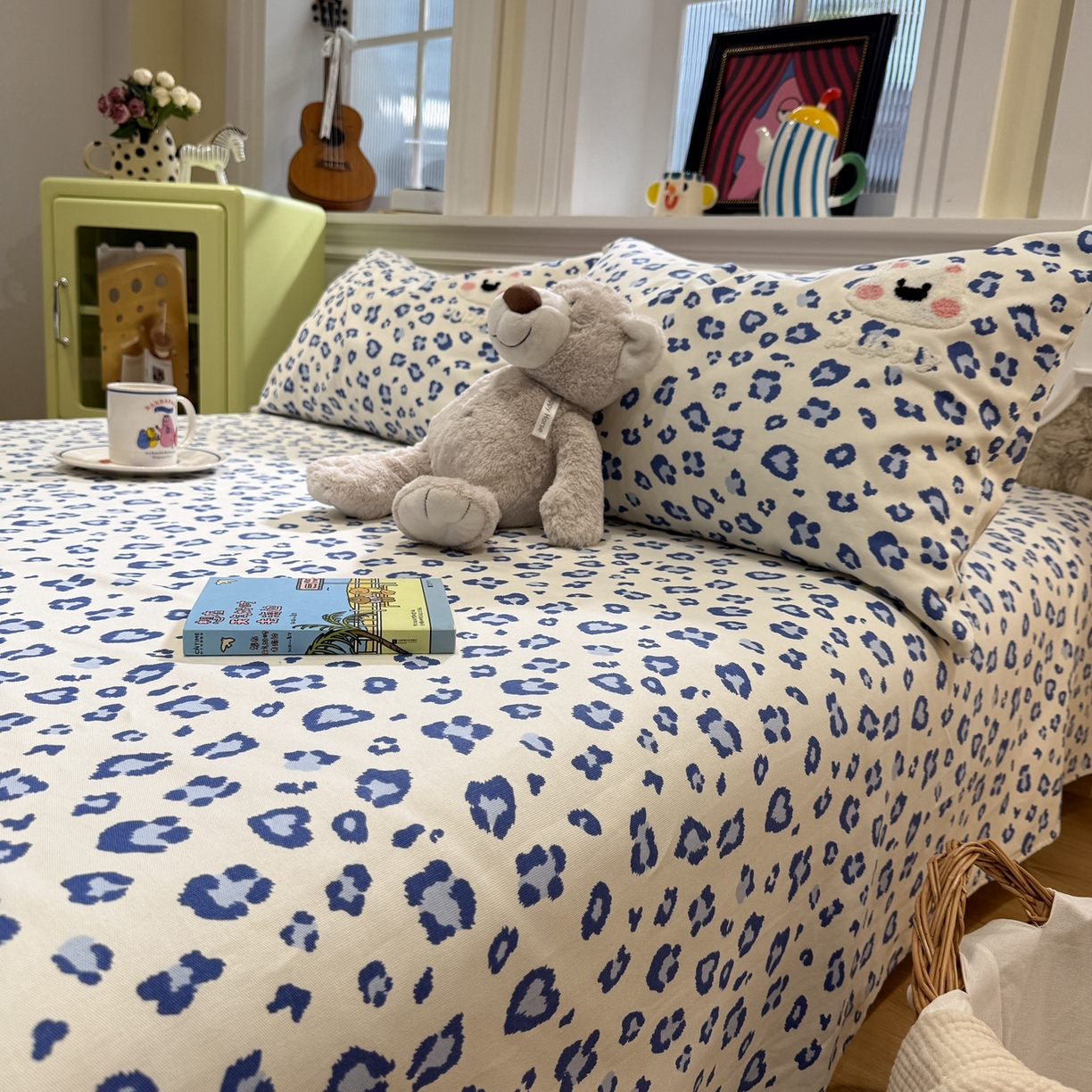 91家纺网 家纺一手货源 找家纺 觅糖家纺 2026新款大版卡通毛巾绣老粗布凉席席子系列 蓝豹西高地