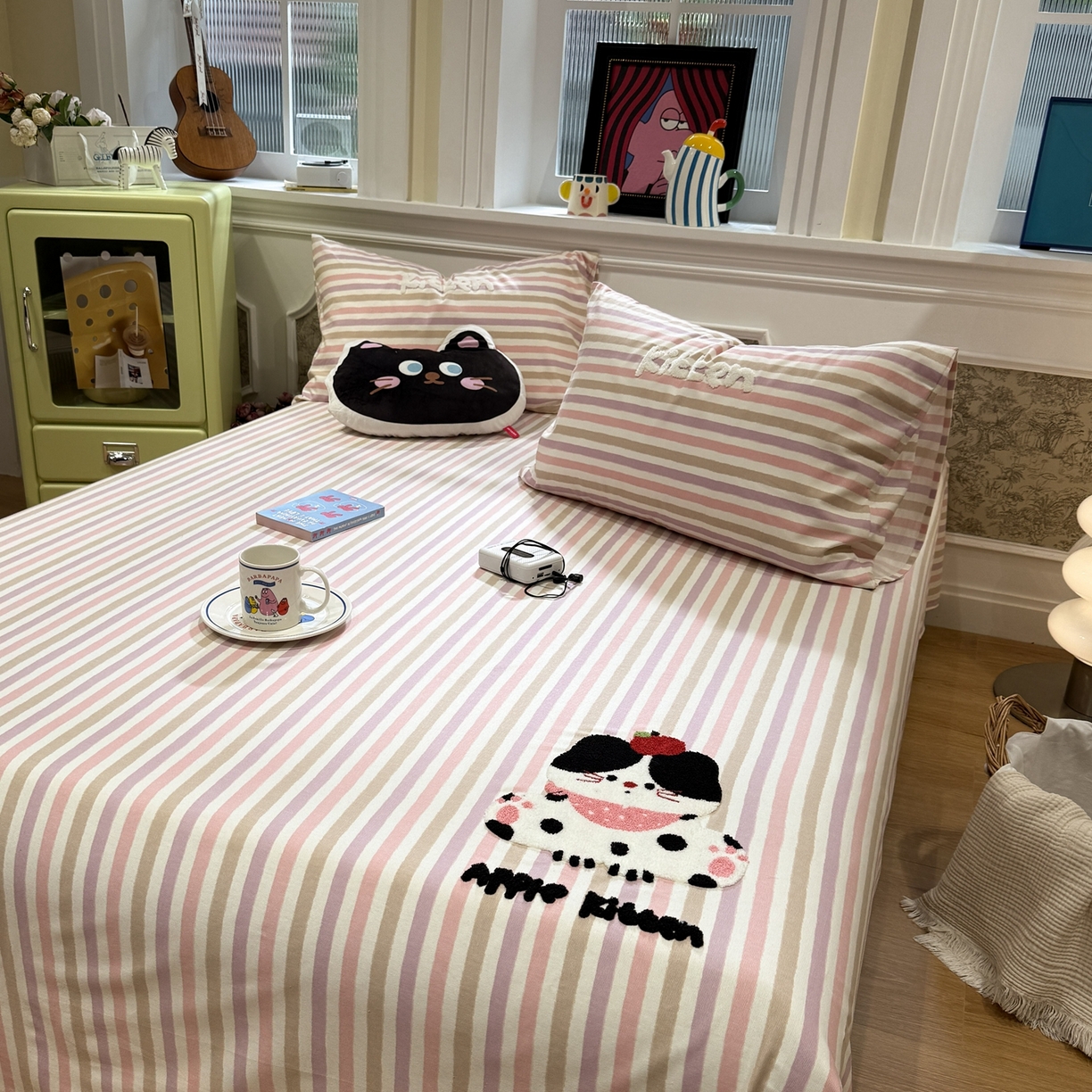 91家纺网 家纺一手货源 找家纺 觅糖家纺 2026新款大版卡通毛巾绣老粗布凉席席子系列 奶牛小猫