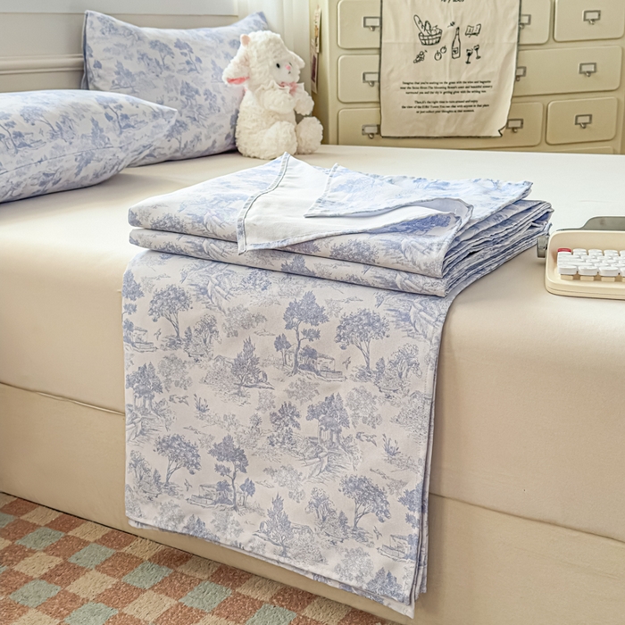 91家纺网 家纺一手货源 找家纺 爱彼家纺 2026新款细沙工艺款亲肤柔软粗布组合系列 青花江水