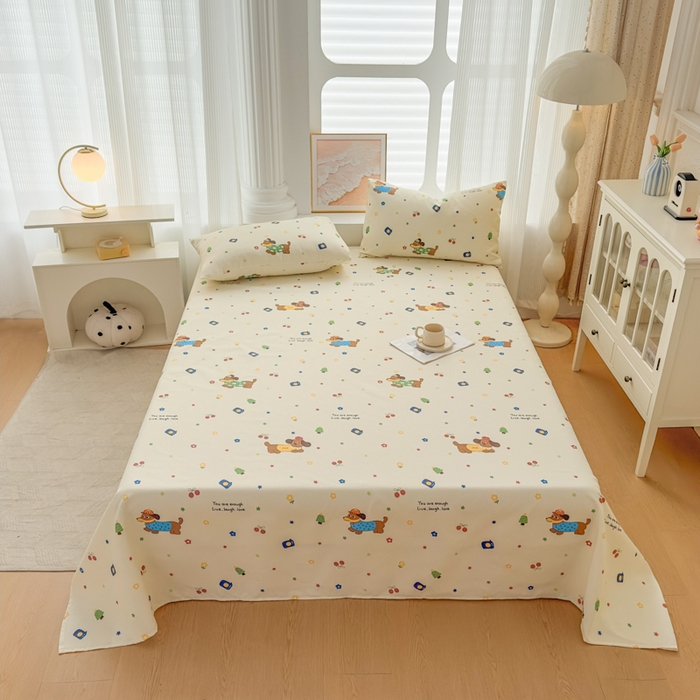 91家纺网 家纺一手货源 找家纺 爱彼家纺 2026新款细沙工艺款亲肤柔软粗布组合系列 甜樱萌犬