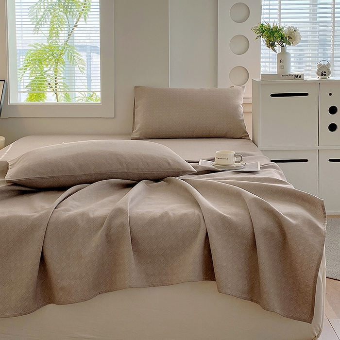 91家纺网 家纺一手货源 找家纺 爱彼家纺 2026新款细沙工艺款亲肤柔软粗布组合系列 卡其