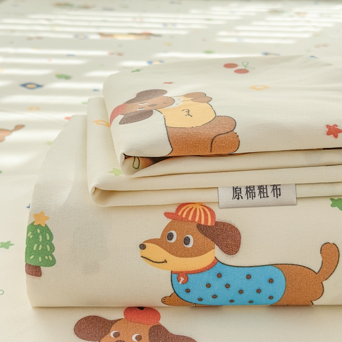 爱彼家纺 2026新款细沙工艺款亲肤柔软粗布组合系列 甜樱萌犬