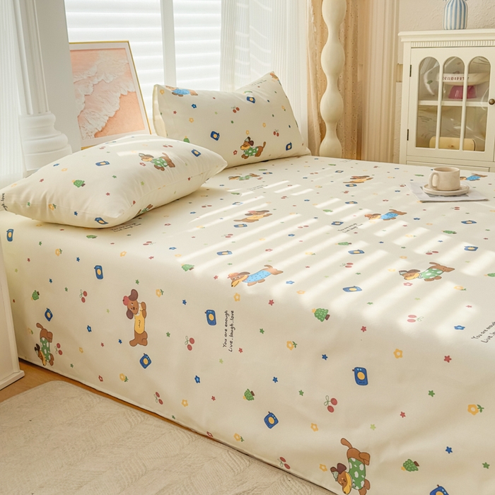 91家纺网 家纺一手货源 找家纺 爱彼家纺 2026新款细沙工艺款亲肤柔软粗布组合系列 甜樱萌犬