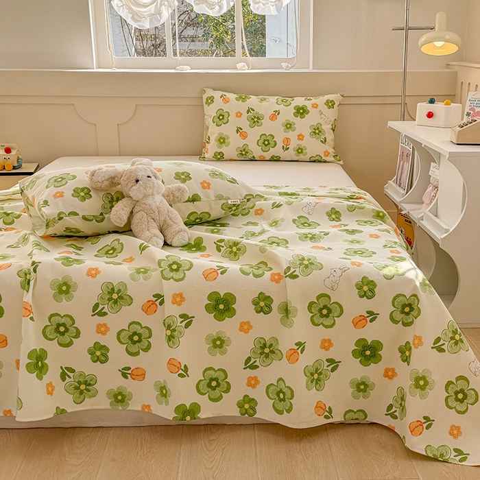 91家纺网 家纺一手货源 找家纺 爱彼家纺 2026新款细沙工艺款亲肤柔软粗布组合系列 绿果花香