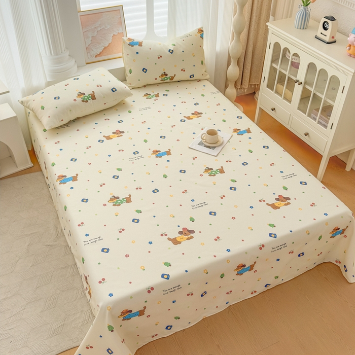 91家纺网 家纺一手货源 找家纺 爱彼家纺 2026新款细沙工艺款亲肤柔软粗布组合系列 甜樱萌犬