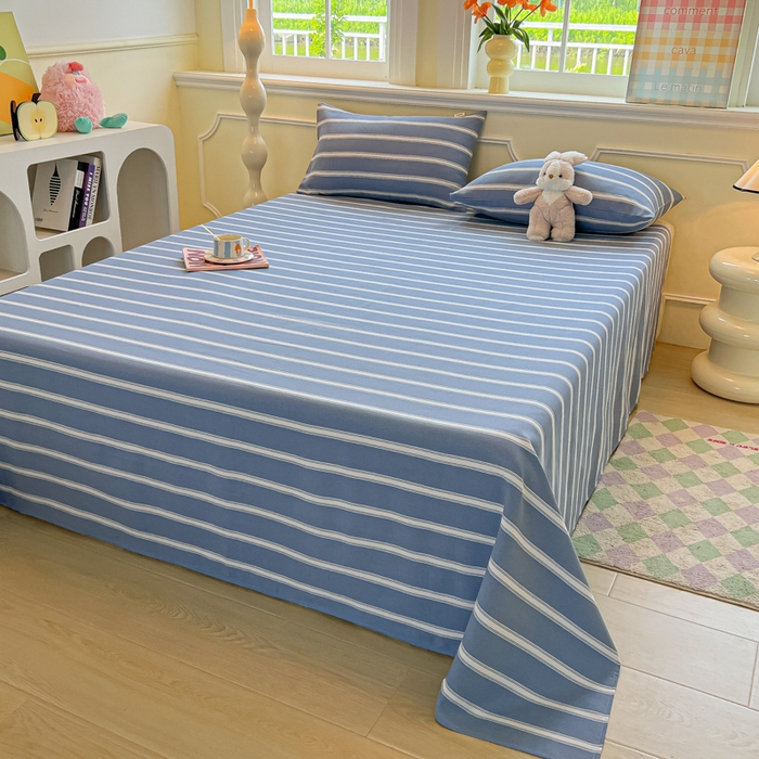 91家纺网 家纺一手货源 找家纺 爱彼家纺 2026新款细沙工艺款亲肤柔软粗布组合系列 蓝白条