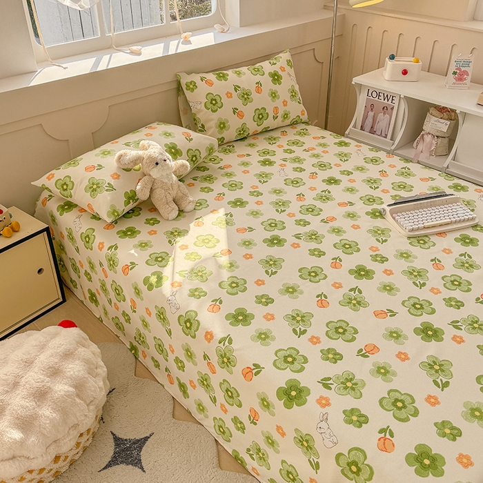 91家纺网 家纺一手货源 找家纺 爱彼家纺 2026新款细沙工艺款亲肤柔软粗布组合系列 绿果花香