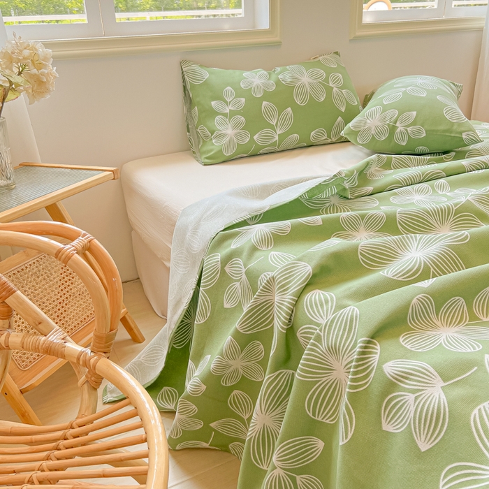 91家纺网 家纺一手货源 找家纺 爱彼家纺 2026新款细沙工艺款亲肤柔软粗布组合系列 花清舞绿