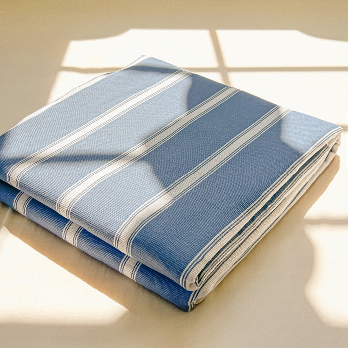 91家纺网 家纺一手货源 找家纺 爱彼家纺 2026新款细沙工艺款亲肤柔软粗布组合系列 蓝白条