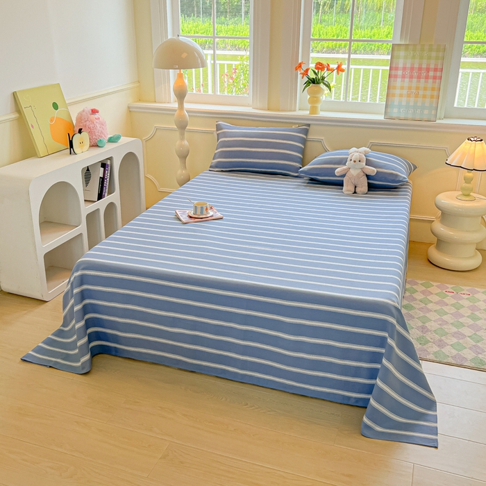 91家纺网 家纺一手货源 找家纺 爱彼家纺 2026新款细沙工艺款亲肤柔软粗布组合系列 蓝白条