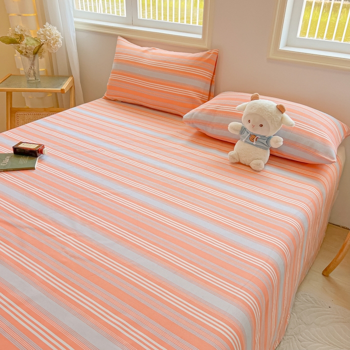 91家纺网 家纺一手货源 找家纺 爱彼家纺 2026新款细沙工艺款亲肤柔软粗布组合系列 桔灰细条