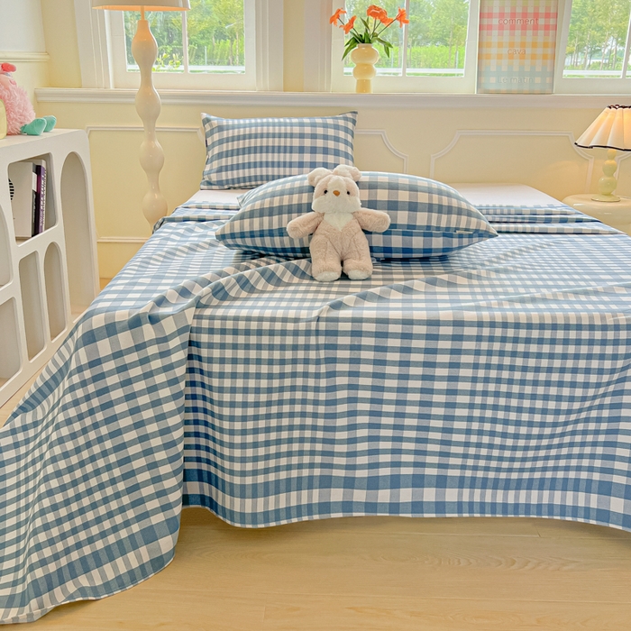 91家纺网 家纺一手货源 找家纺 爱彼家纺 2026新款细沙工艺款亲肤柔软粗布组合系列 蓝小格