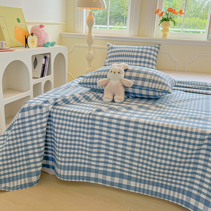 91家纺网 家纺一手货源 找家纺 爱彼家纺 2026新款细沙工艺款亲肤柔软粗布组合系列 蓝小格