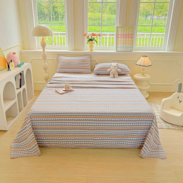 91家纺网 家纺一手货源 找家纺 爱彼家纺 2026新款细沙工艺款亲肤柔软粗布组合系列 向往蓝条