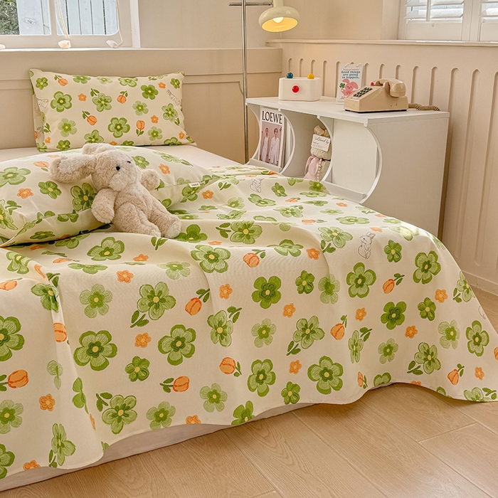 91家纺网 家纺一手货源 找家纺 爱彼家纺 2026新款细沙工艺款亲肤柔软粗布组合系列 绿果花香