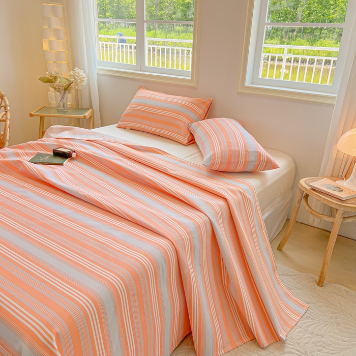 91家纺网 家纺一手货源 找家纺 爱彼家纺 2026新款细沙工艺款亲肤柔软粗布组合系列 桔灰细条