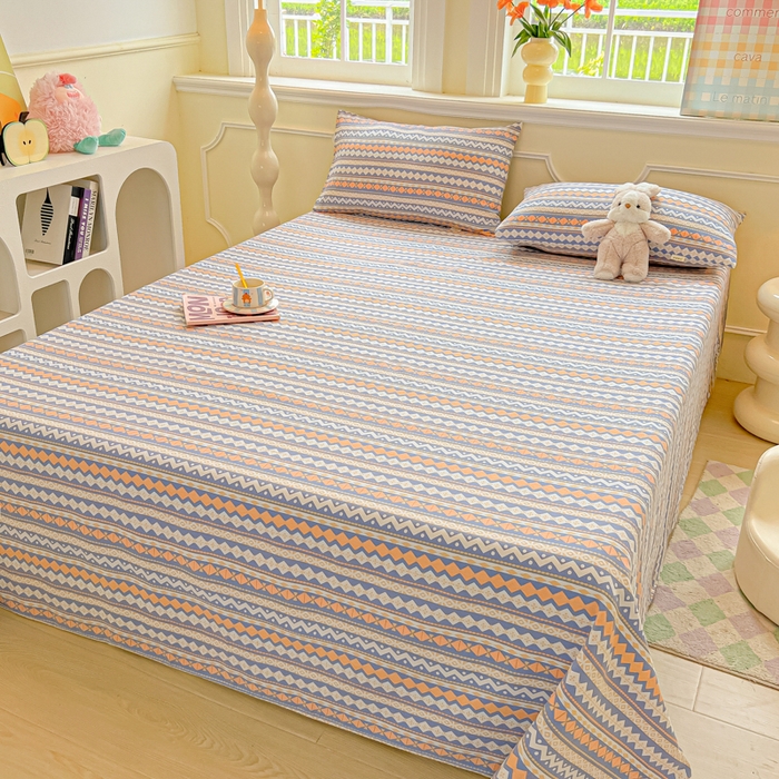 91家纺网 家纺一手货源 找家纺 爱彼家纺 2026新款细沙工艺款亲肤柔软粗布组合系列 向往蓝条