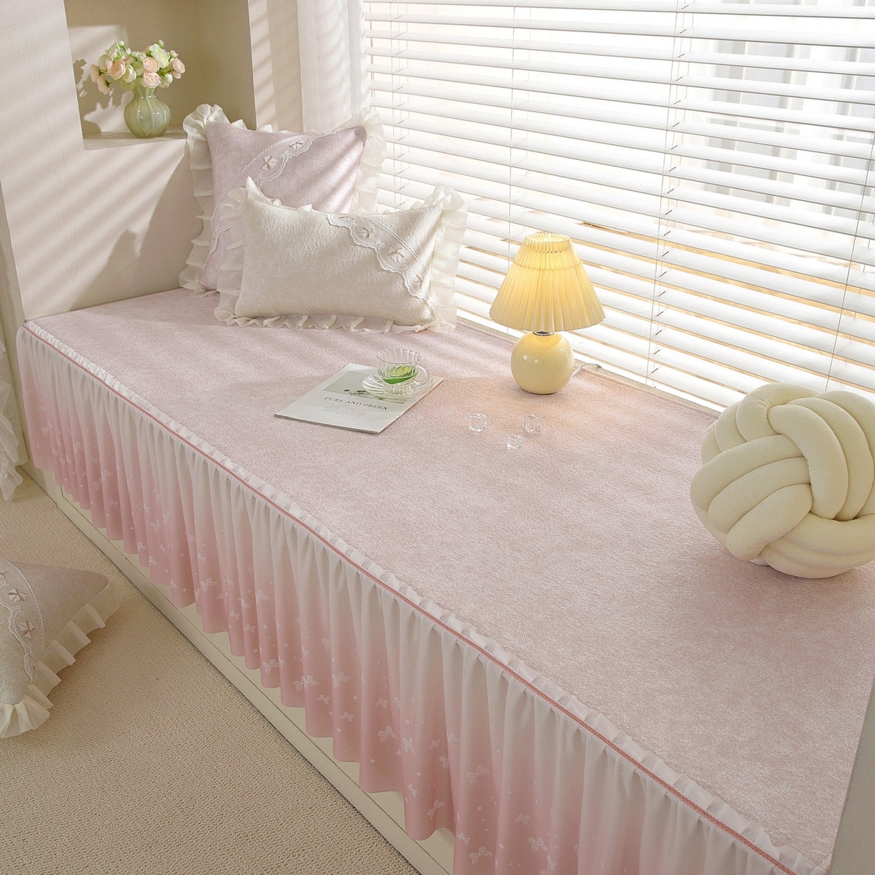 91家纺网 家纺一手货源 找家纺 共鸣沙发垫 2026新款冰豆豆素雅飘窗垫系列 素雅粉色