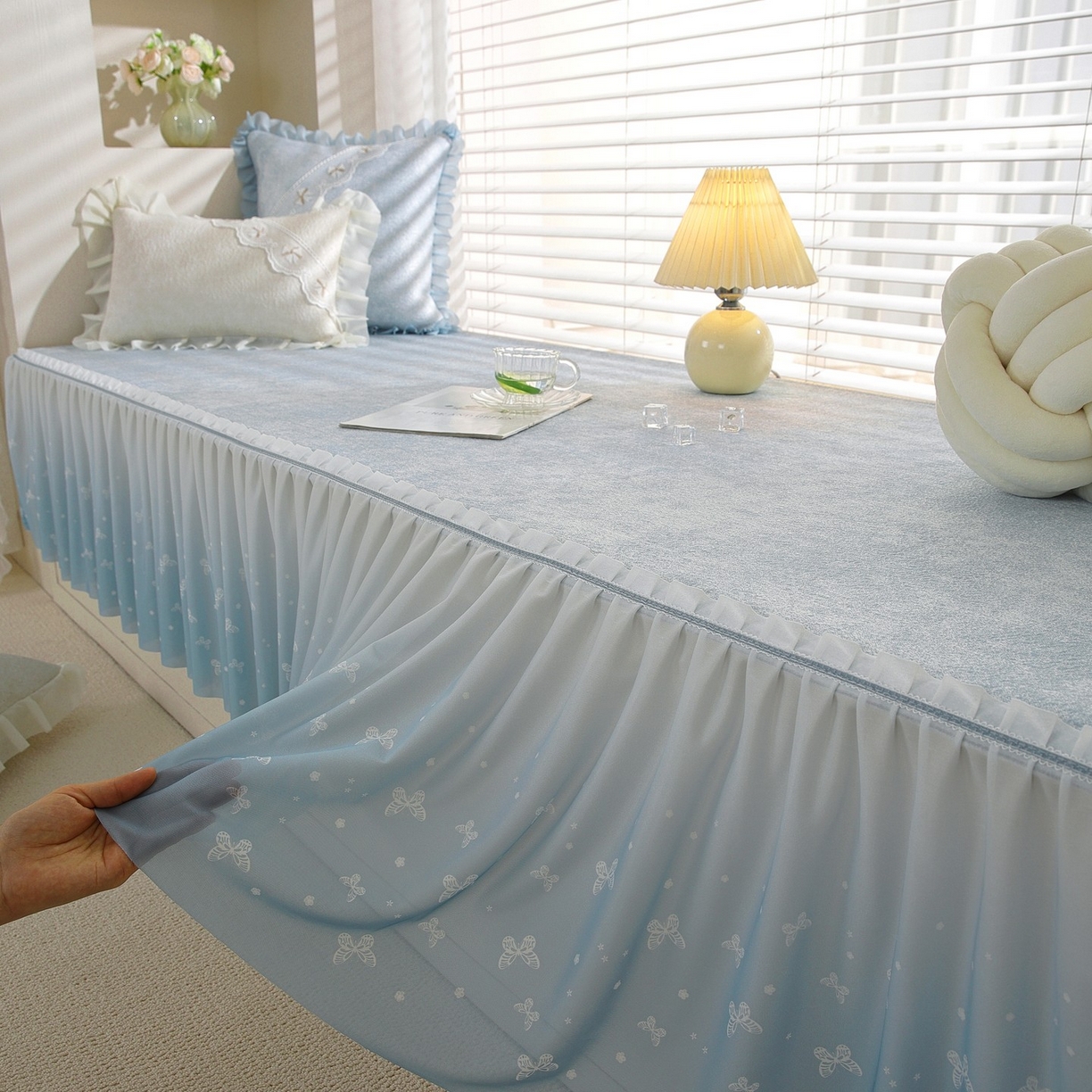 共鸣沙发垫 2026新款冰豆豆素雅飘窗垫系列 素雅蓝色