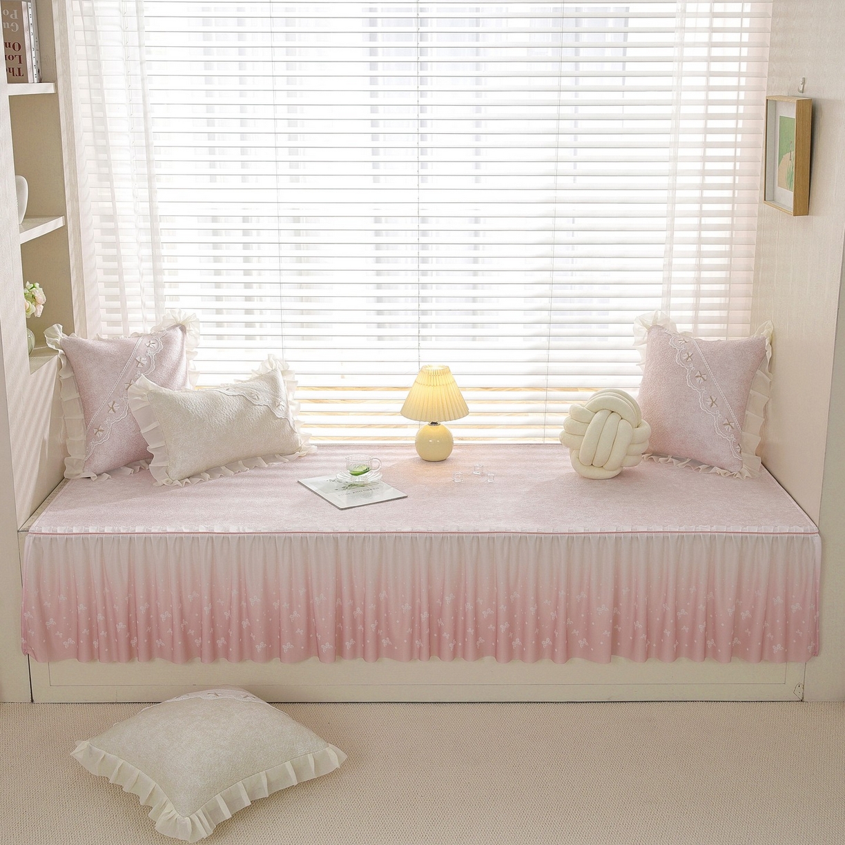 91家纺网 家纺一手货源 找家纺 共鸣沙发垫 2026新款冰豆豆素雅飘窗垫系列 素雅粉色