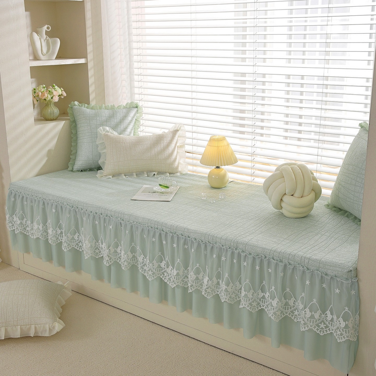 共鸣沙发垫 2026新款冰豆豆条纹5厘米海绵飘窗垫系列 冰豆条纹绿色