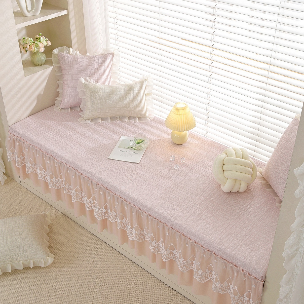 91家纺网 家纺一手货源 找家纺 共鸣沙发垫 2026新款冰豆豆条纹5厘米海绵飘窗垫系列 冰豆条纹粉色