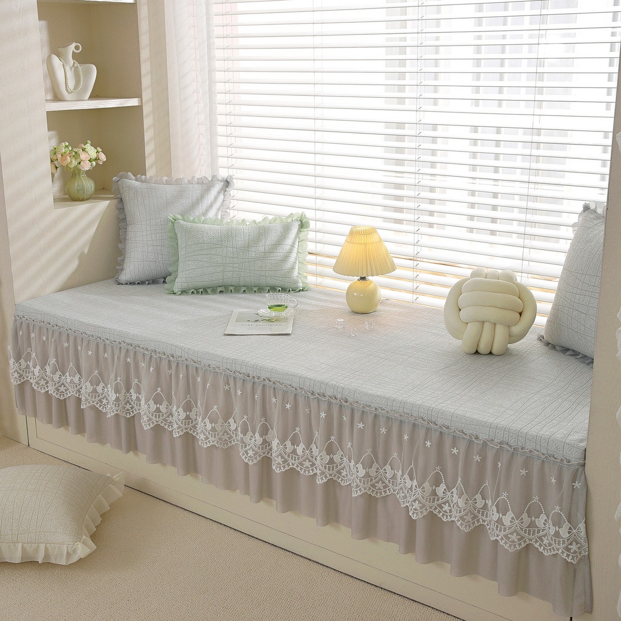 共鸣沙发垫 2026新款冰豆豆条纹5厘米海绵飘窗垫系列 冰豆条纹灰色