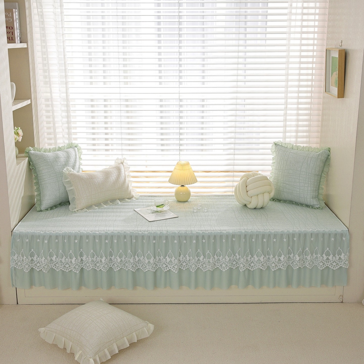 共鸣沙发垫 2026新款冰豆条纹飘窗垫系列 冰豆条纹绿色