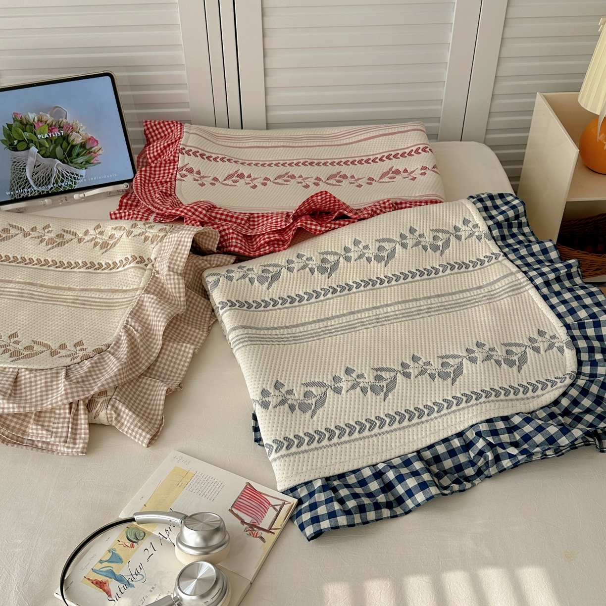 91家纺网 家纺一手货源 找家纺 （总）桃子家居 2026新款A类韩版全棉色织花边工艺提花PE凉感凉席席子凉席三件套系列