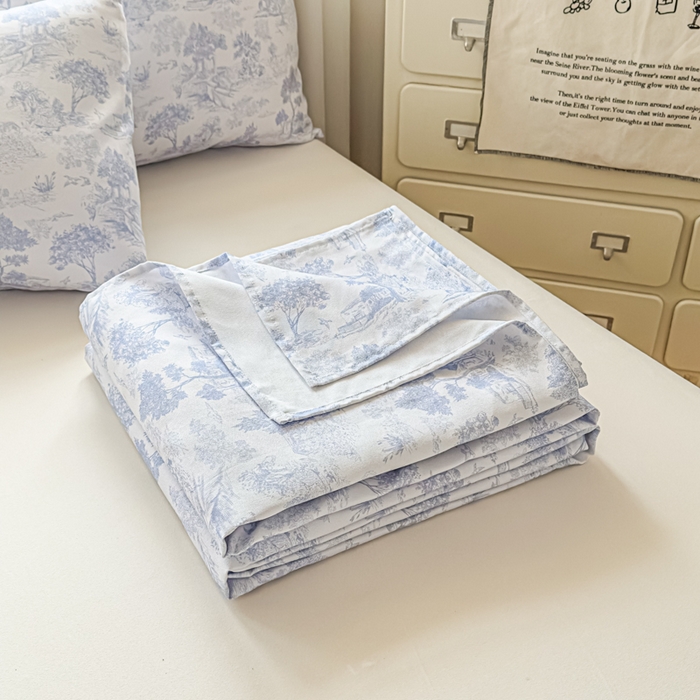 91家纺网 家纺一手货源 找家纺 爱彼家纺 2026新款热卖系列老粗布床单床单三件套凉席 青花江水