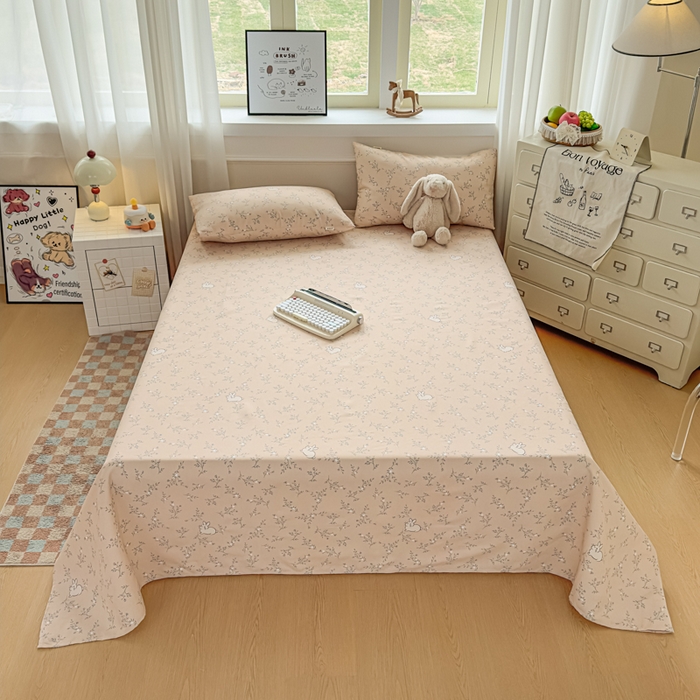 91家纺网 家纺一手货源 找家纺 爱彼家纺 2026新款热卖系列老粗布床单床单三件套凉席 林间小兔