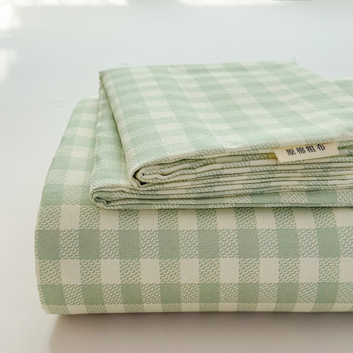 91家纺网 家纺一手货源 找家纺 爱彼家纺 2026新款热卖系列老粗布床单床单三件套凉席 格子绿