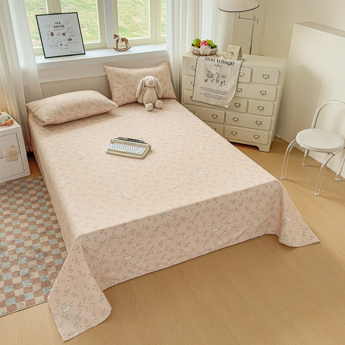 91家纺网 家纺一手货源 找家纺 爱彼家纺 2026新款热卖系列老粗布床单床单三件套凉席 林间小兔