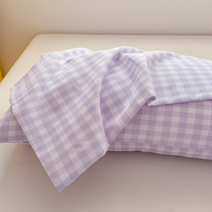 91家纺网 家纺一手货源 找家纺 爱彼家纺 2026新款热卖系列老粗布床单床单三件套凉席 格子紫