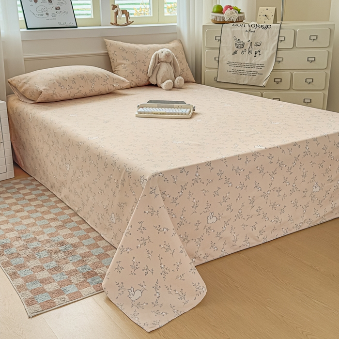 91家纺网 家纺一手货源 找家纺 爱彼家纺 2026新款热卖系列老粗布床单床单三件套凉席 林间小兔