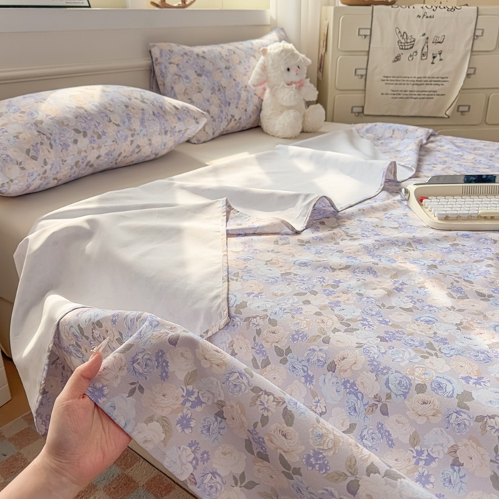 91家纺网 家纺一手货源 找家纺 爱彼家纺 2026新款热卖系列老粗布床单床单三件套凉席 紫罗