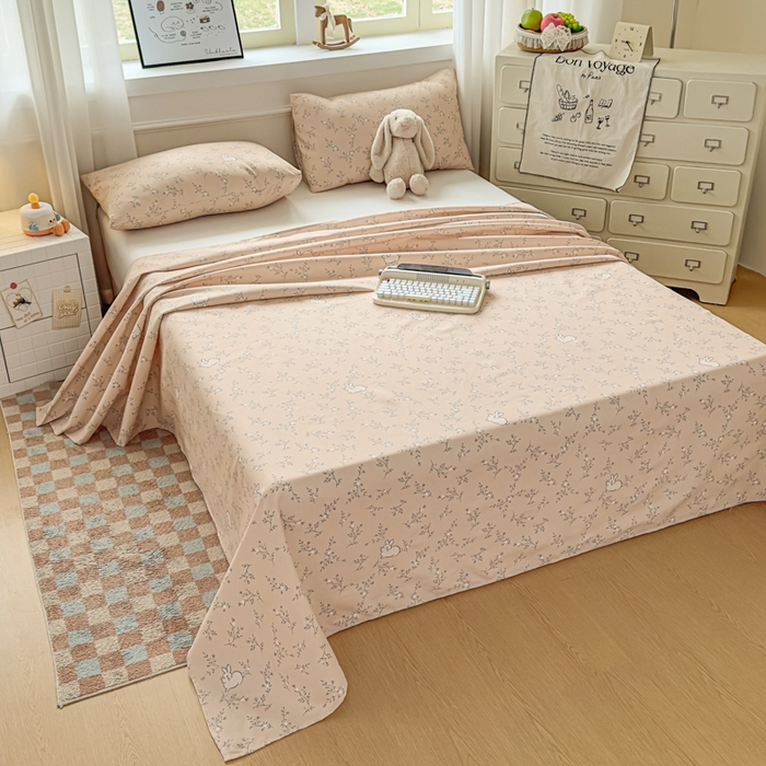 91家纺网 家纺一手货源 找家纺 爱彼家纺 2026新款热卖系列老粗布床单床单三件套凉席 林间小兔