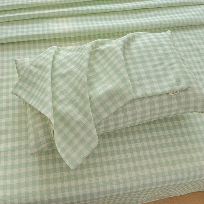 91家纺网 家纺一手货源 找家纺 爱彼家纺 2026新款热卖系列老粗布床单床单三件套凉席 格子绿