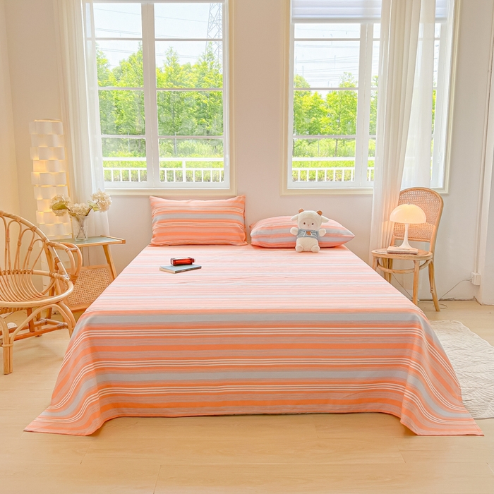 91家纺网 家纺一手货源 找家纺 爱彼家纺 2026新款热卖系列老粗布床单床单三件套凉席 桔灰细条