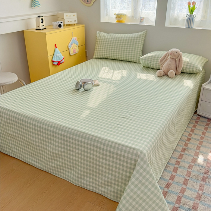 91家纺网 家纺一手货源 找家纺 爱彼家纺 2026新款热卖系列老粗布床单床单三件套凉席 格子绿