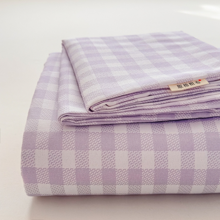 91家纺网 家纺一手货源 找家纺 爱彼家纺 2026新款热卖系列老粗布床单床单三件套凉席 格子紫