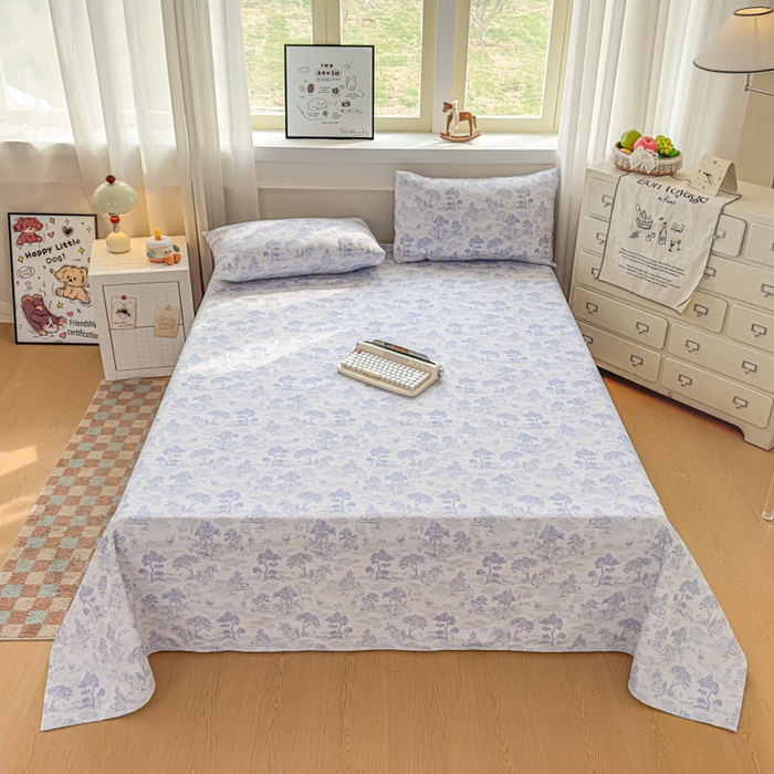 91家纺网 家纺一手货源 找家纺 爱彼家纺 2026新款热卖系列老粗布床单床单三件套凉席 青花江水