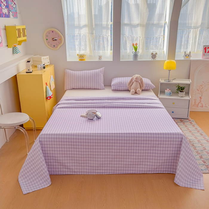 91家纺网 家纺一手货源 找家纺 爱彼家纺 2026新款热卖系列老粗布床单床单三件套凉席 格子紫