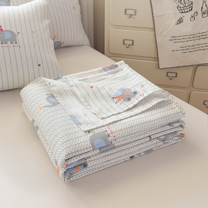 91家纺网 家纺一手货源 找家纺 爱彼家纺 2026新款热卖系列老粗布床单床单三件套凉席 元气小象