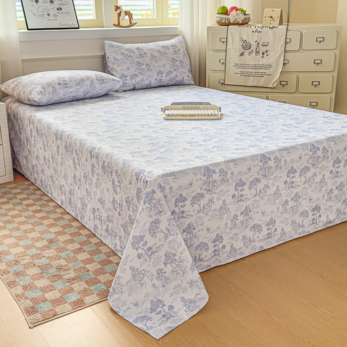 91家纺网 家纺一手货源 找家纺 爱彼家纺 2026新款热卖系列老粗布床单床单三件套凉席 青花江水