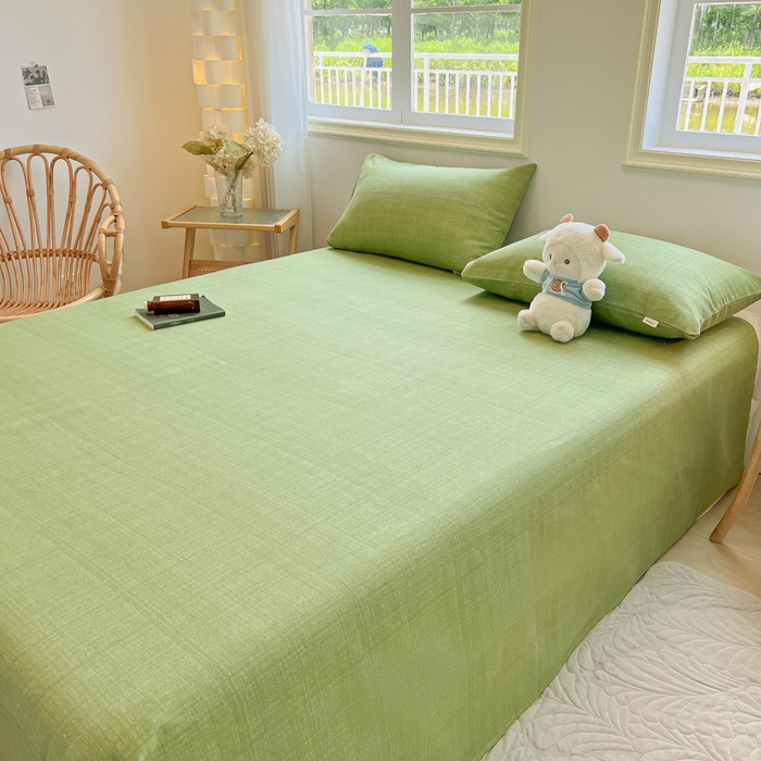 91家纺网 家纺一手货源 找家纺 爱彼家纺 2026新款热卖系列老粗布床单床单三件套凉席 新清嫩绿